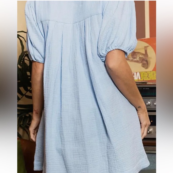 Ces Femme Linen Light Blue Dress with Pickets OS fits M - Picture 2 of 8